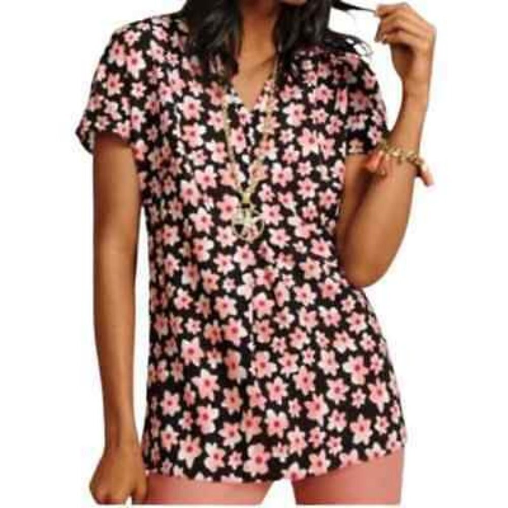 CAbi Black Starflower Harmony Tunic Short Sleeves - M